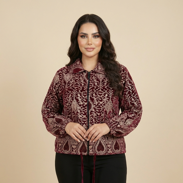 Burgundy Velvet Embroidered Jacket