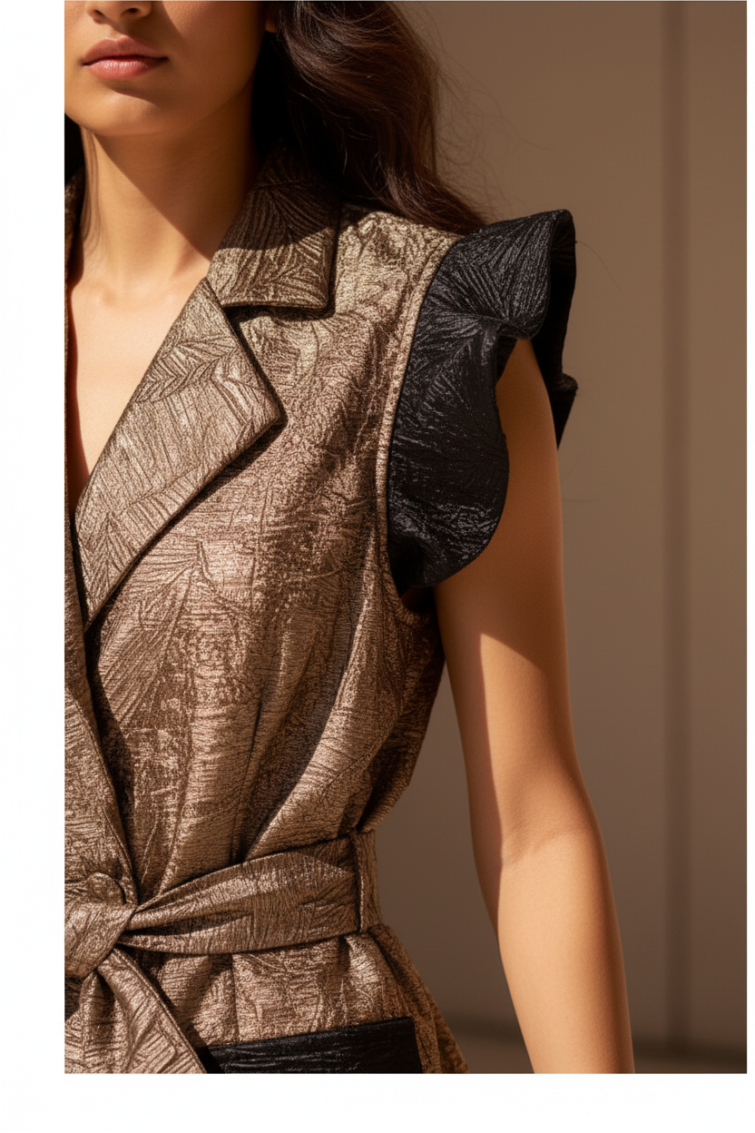 Rose Gold Soft Laminated Jacquard Dress