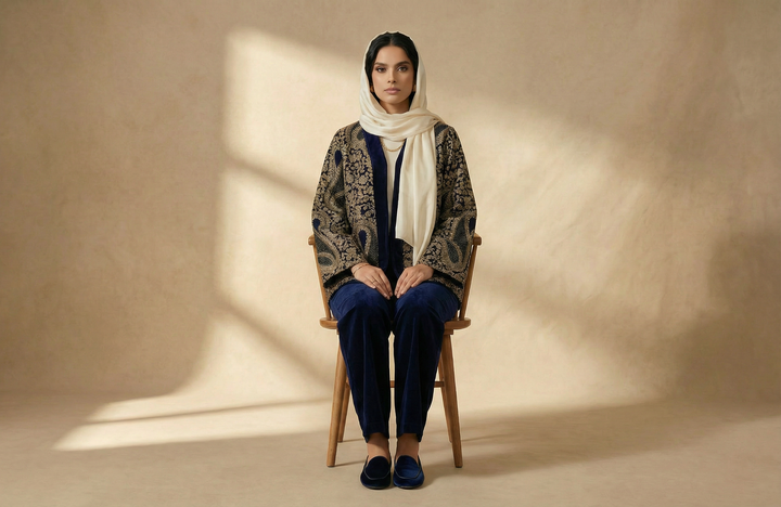 Velvet Embroidery Set in Dark Navy Blue