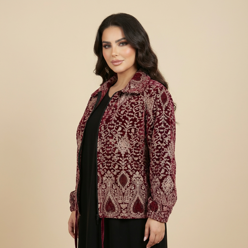 Burgundy Velvet Embroidered Jacket