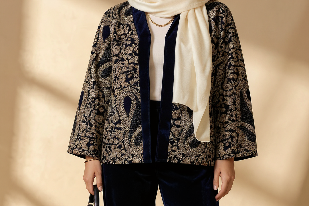 Velvet Embroidery Set in Dark Navy Blue