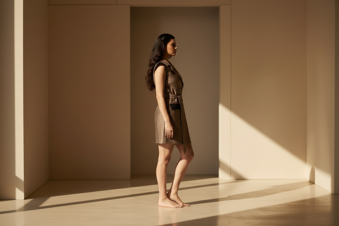 Rose Gold Soft Laminated Jacquard Dress