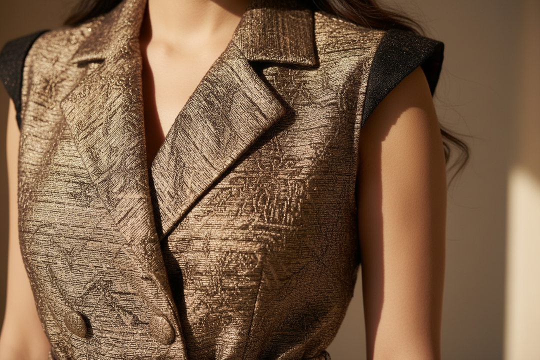 Rose Gold Soft Laminated Jacquard Dress