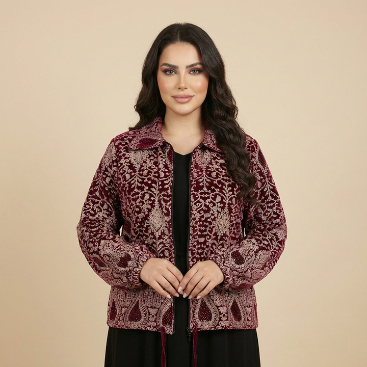 Burgundy Velvet Embroidered Jacket