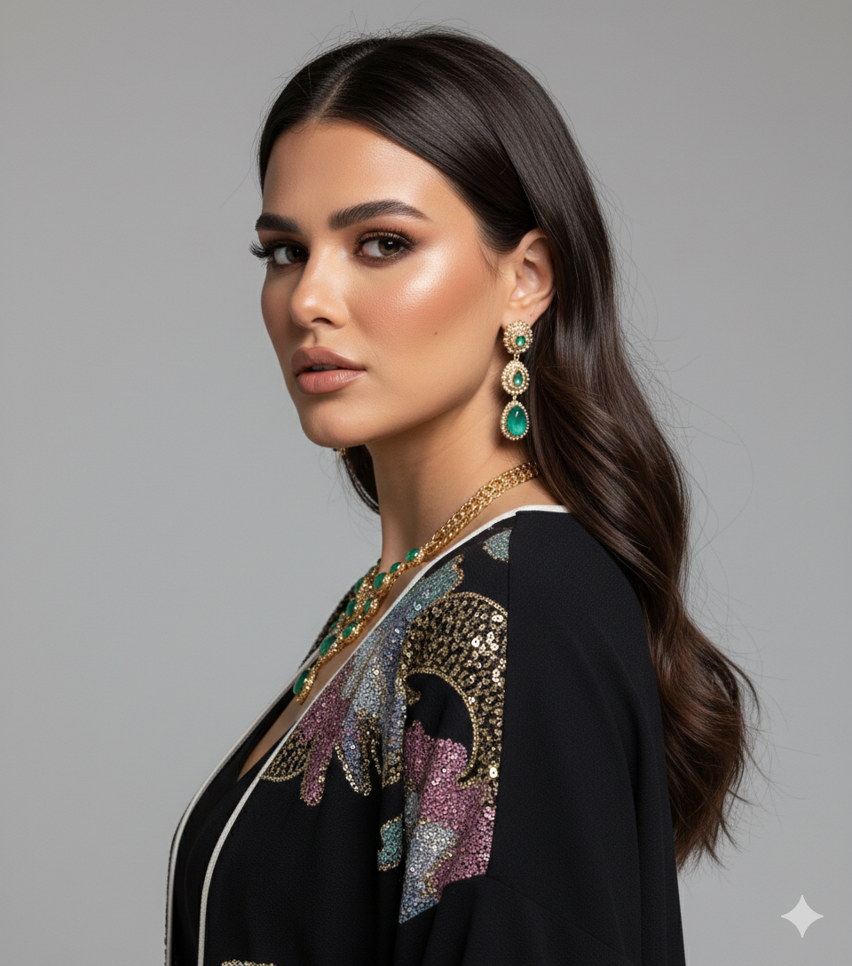Daraa twins Crepe Embroidery - Black Sequined Floral