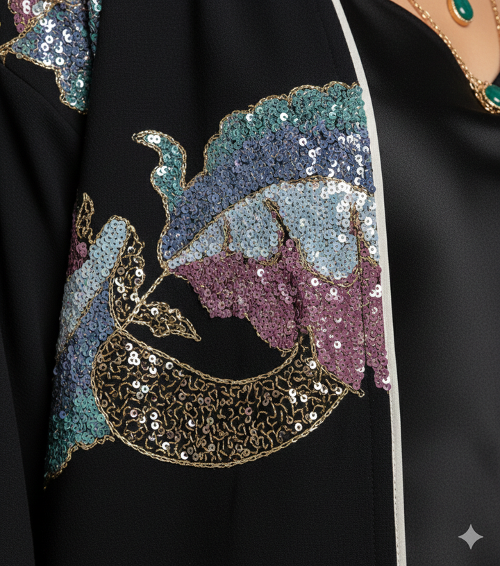 Daraa twins Crepe Embroidery - Black Sequined Floral