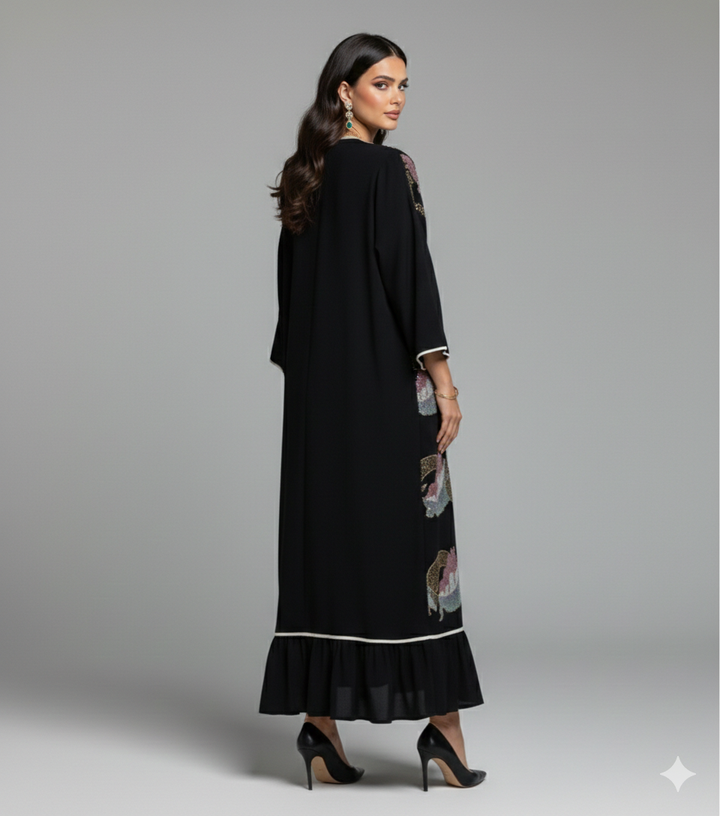 Daraa twins Crepe Embroidery - Black Sequined Floral