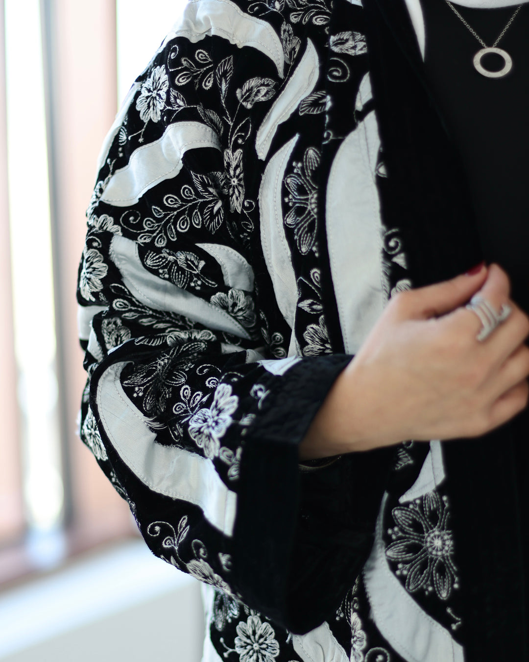 Embroidered Velvet Jacket - Floral Statement Piece