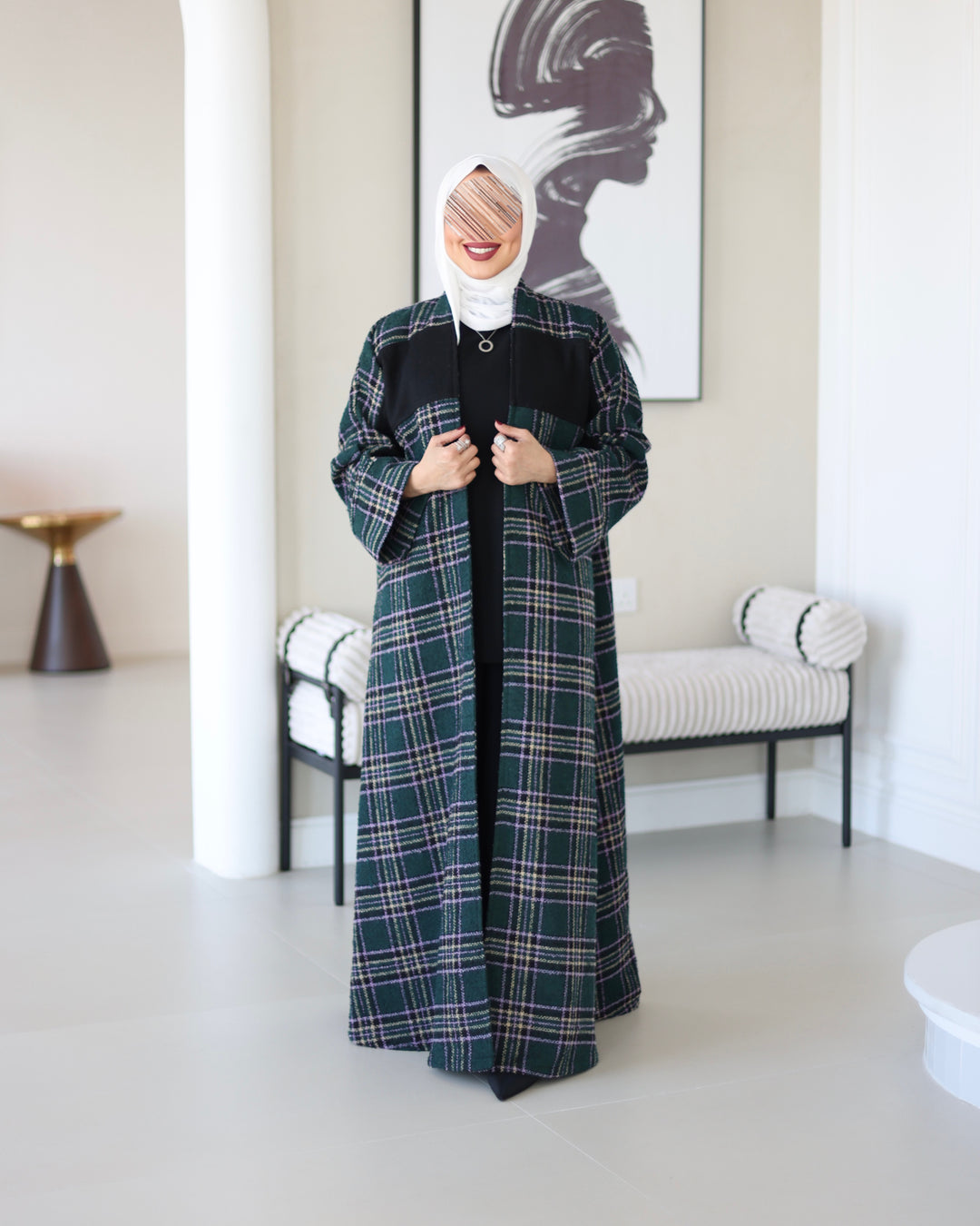 Green Plaid Wool Jacket Bisht