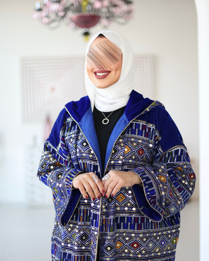 بشت قطيفة مطرز - أزرق ملكي