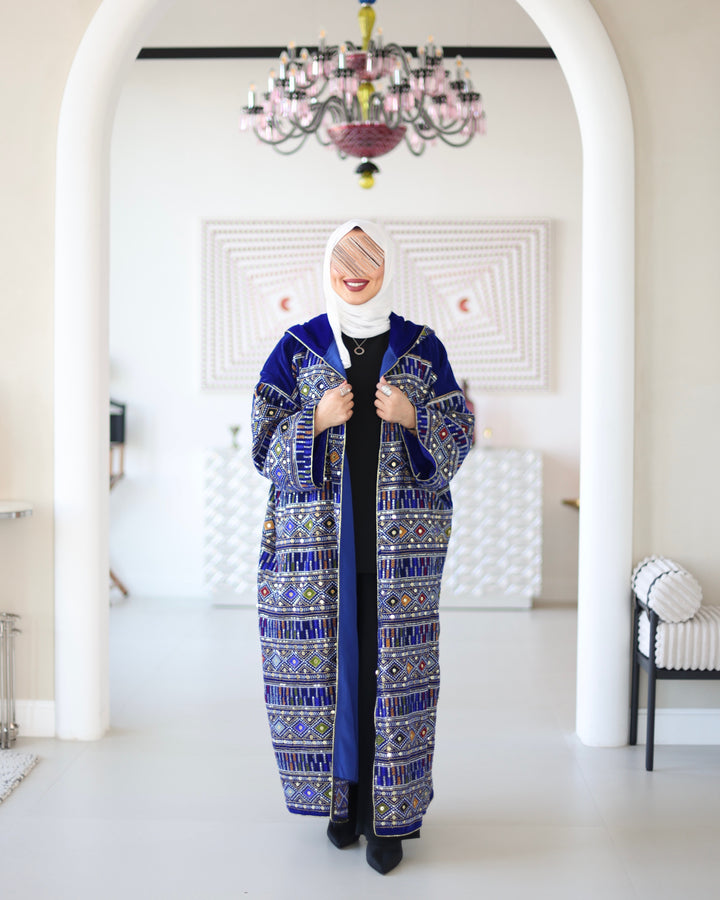 بشت قطيفة مطرز - أزرق ملكي