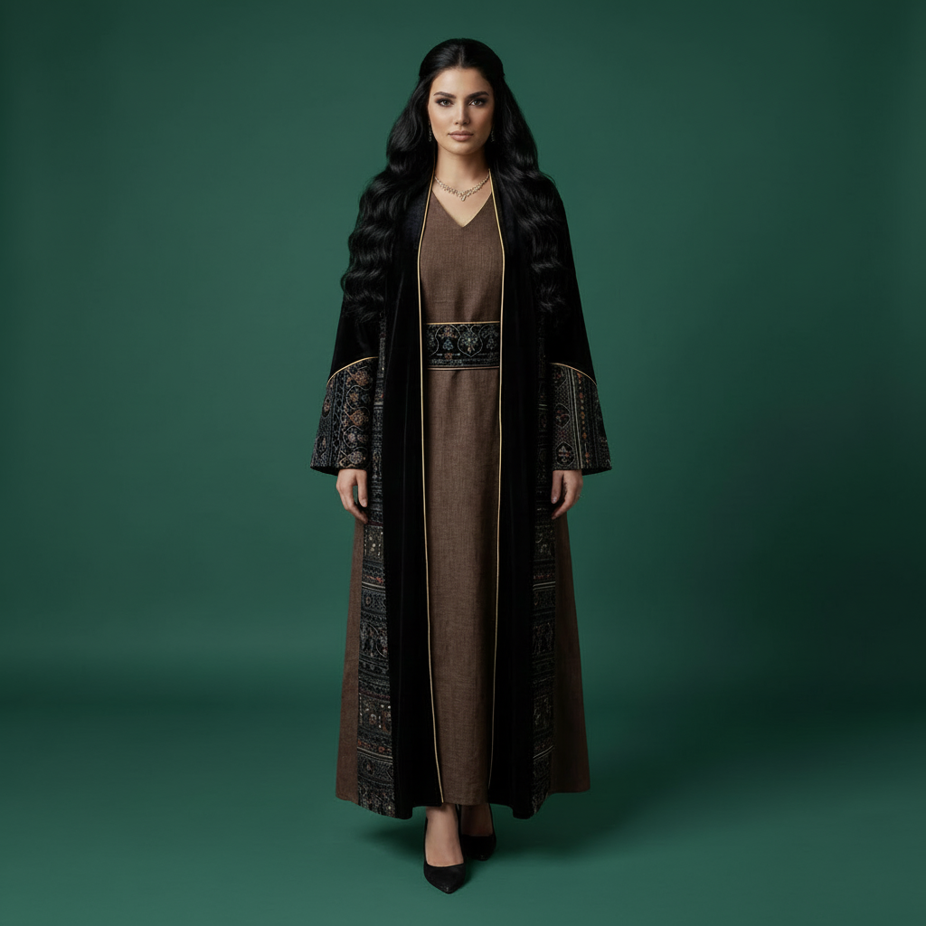 Abaya with emerald background - 1:1