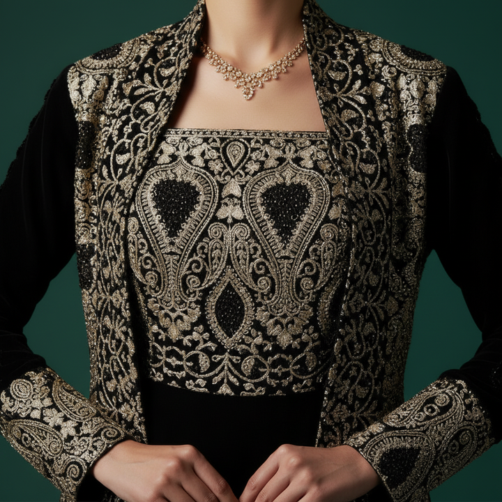 Close-up detail of embroidered daraa