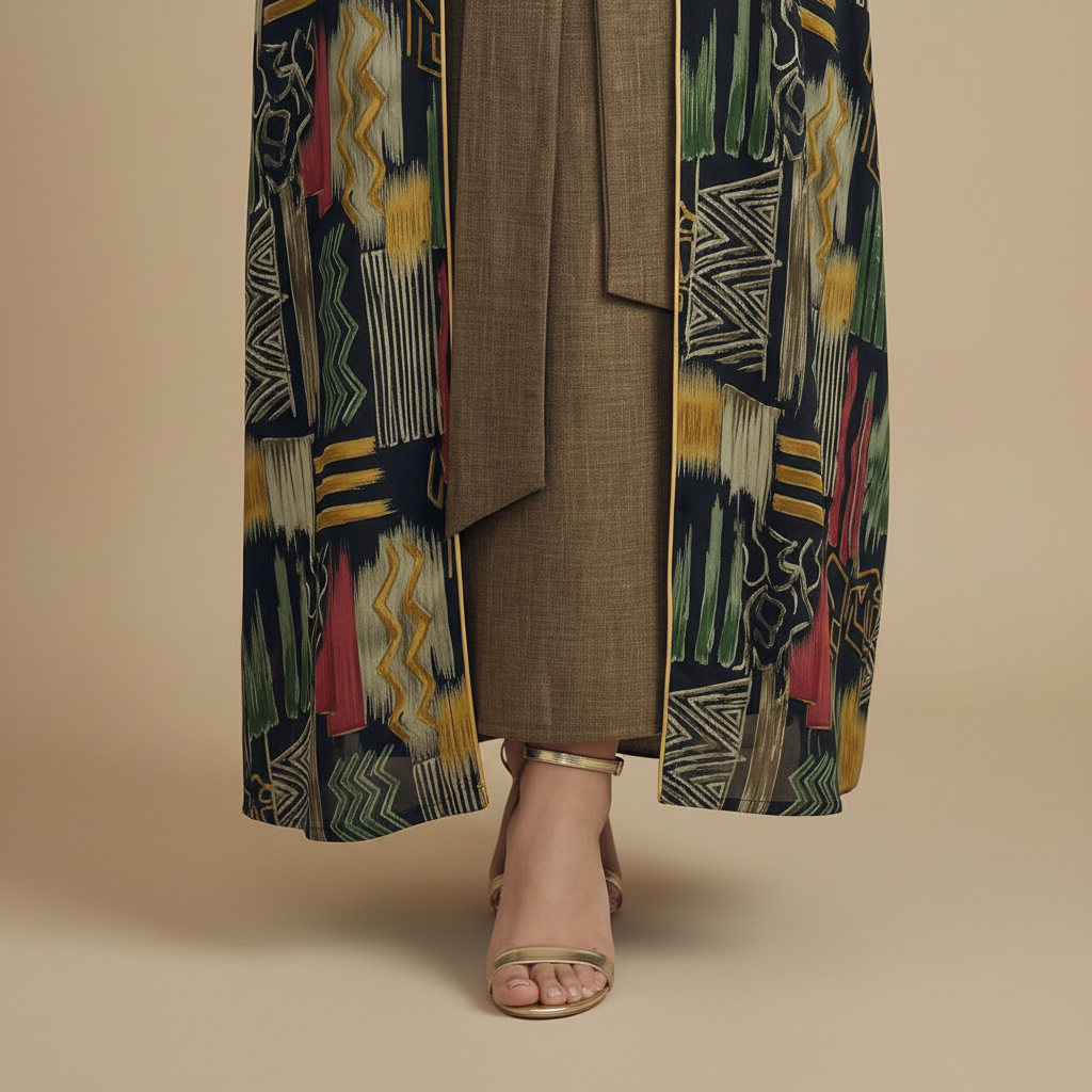 Close-up of kimono hem meeting the dress