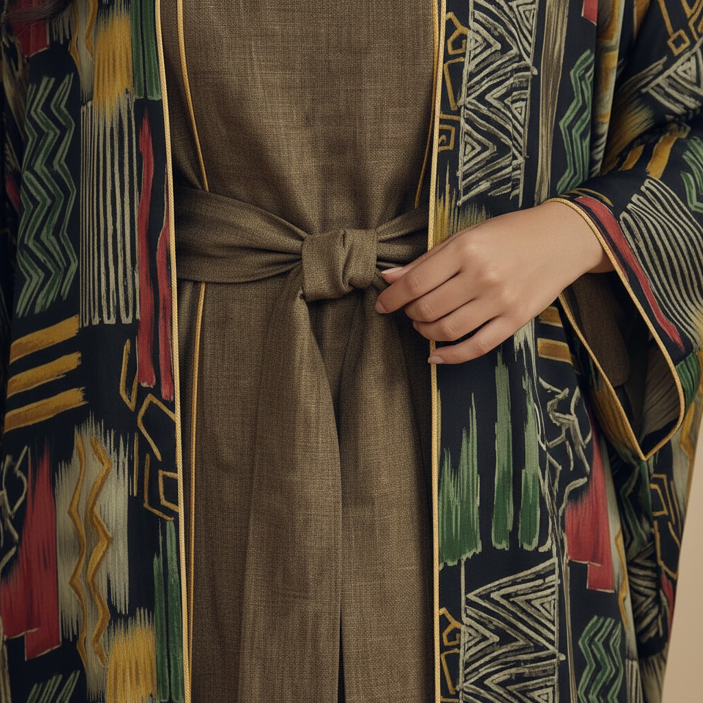 Close-up of olive khaki dress tie waist