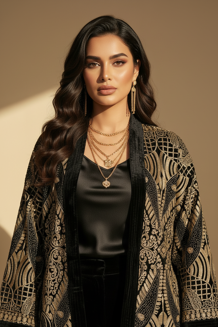 Close-up portrait with jacket and jewelry