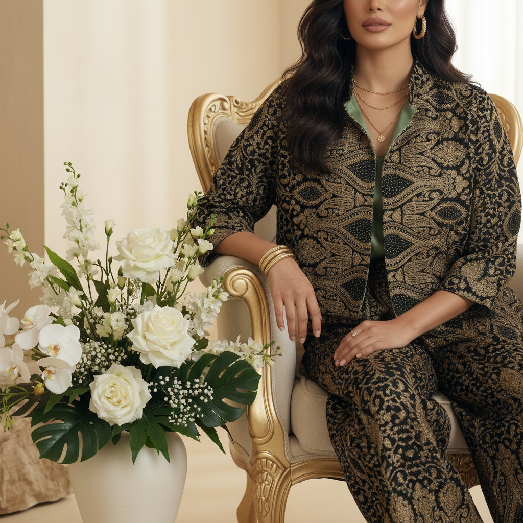 Emerald Green Embroidered Full Set - 2 pcs