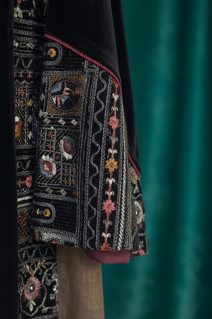 Luxury Daraa Embroidery Set - Black Velvet