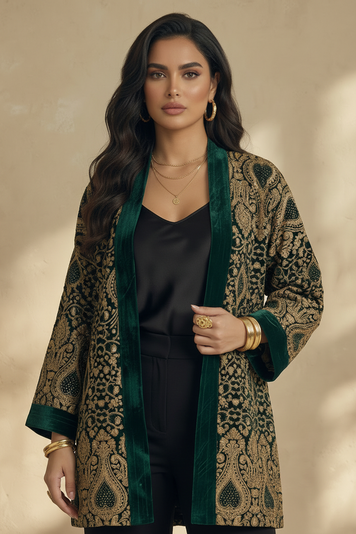 Dark Green Velvet Embroidered Jacket