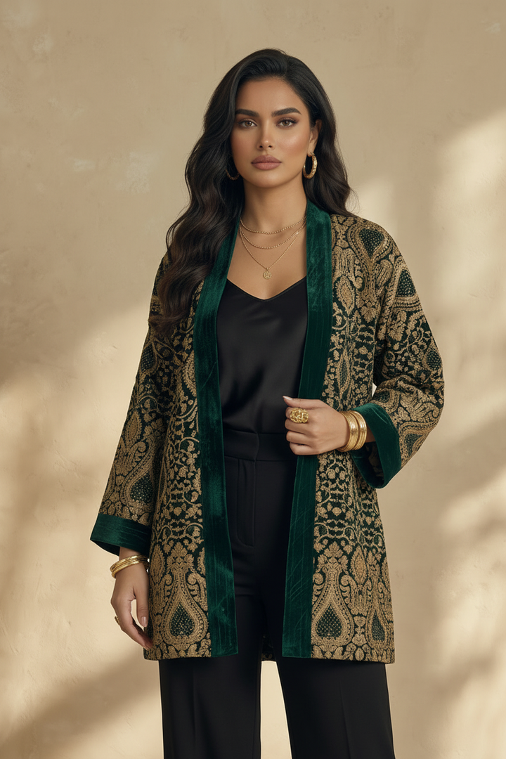 Dark Green Velvet Embroidered Jacket