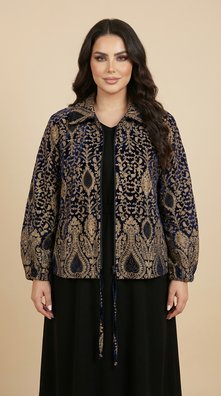 Navy Blue Velvet Embroidered Jacket