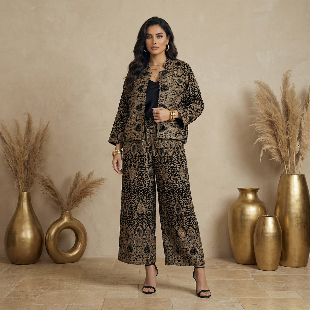 Black Embroidered Full Set - 2 pcs