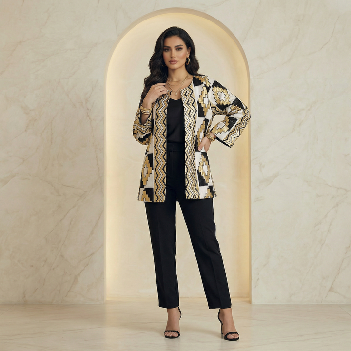 Beige Gold White Embroidered 2-Piece Full Set