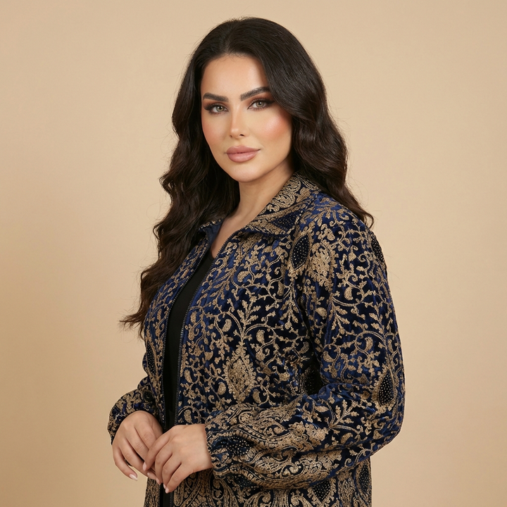 Navy Blue Velvet Embroidered Jacket