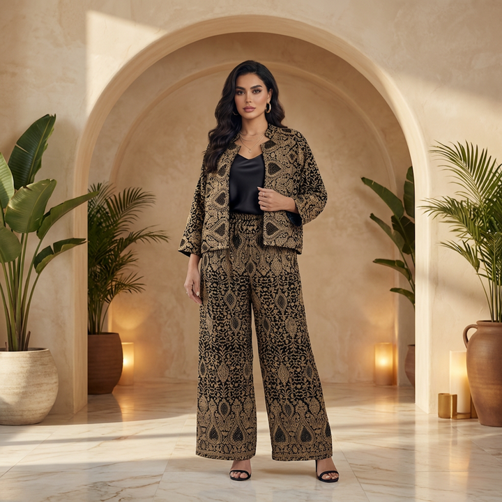 Black Embroidered Full Set - 2 pcs