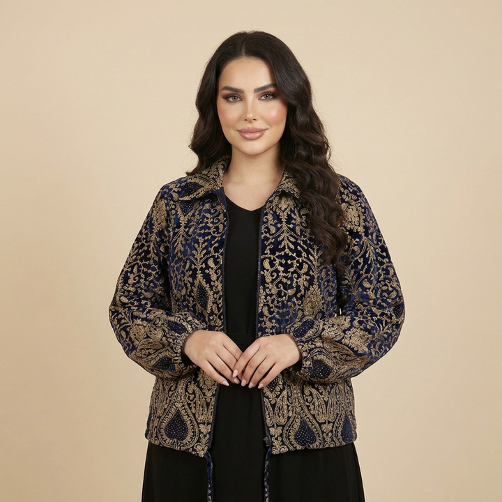 Navy Blue Velvet Embroidered Jacket