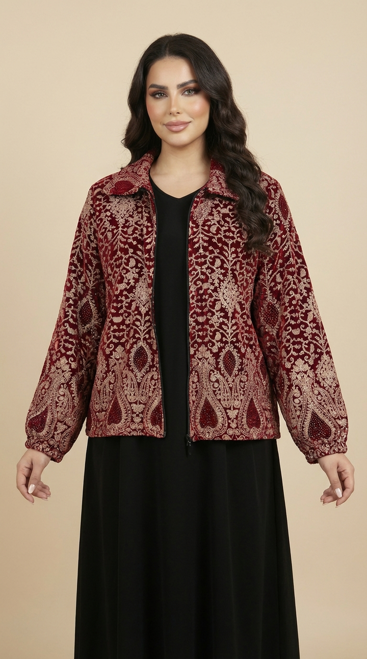 Burgundy Velvet Embroidered Jacket