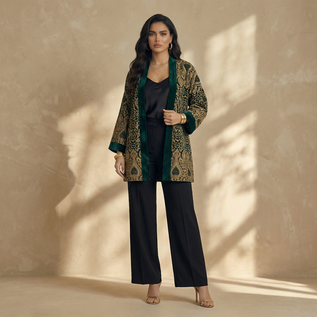 Dark Green Velvet Embroidered Jacket