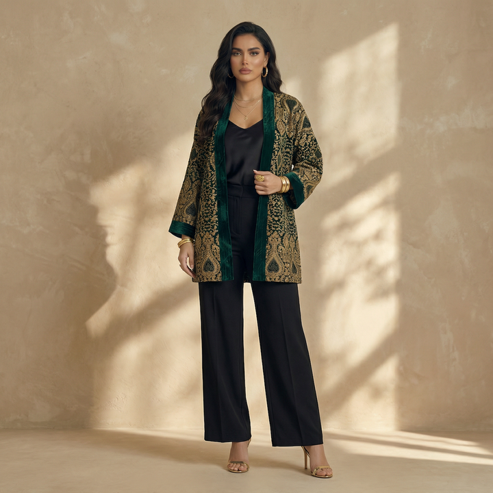 Dark Green Velvet Embroidered Jacket