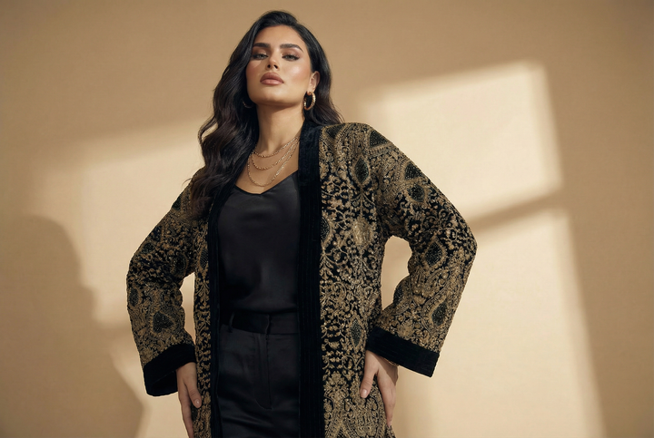 Black Velvet Embroidered 3-Piece Full Set