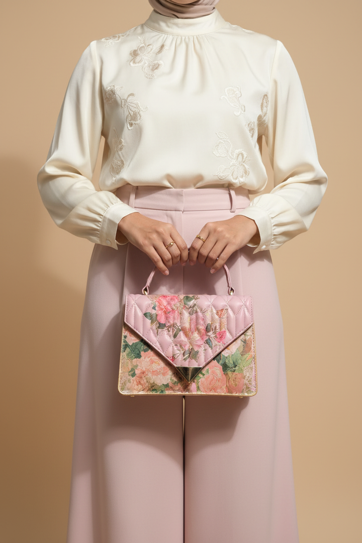 Model torso holding bag