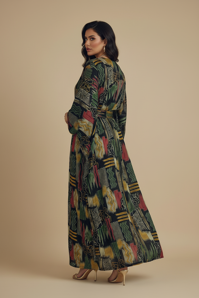 Over-the-shoulder from side showing drape