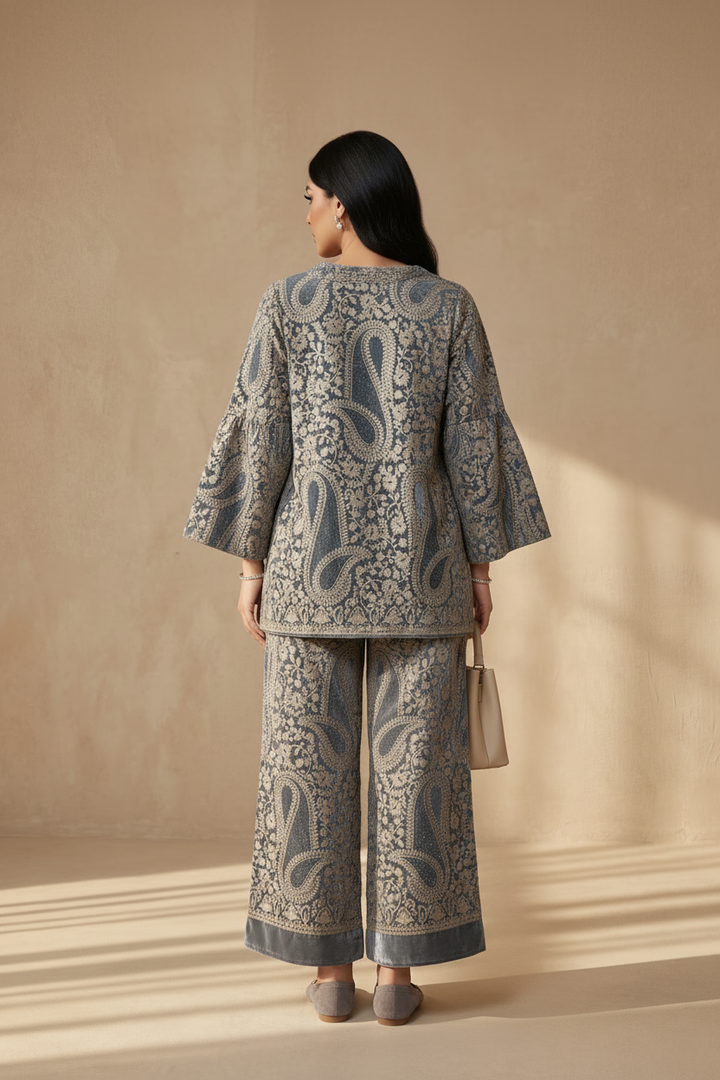 Over-the-shoulder shot - Turquoise Velvet Set