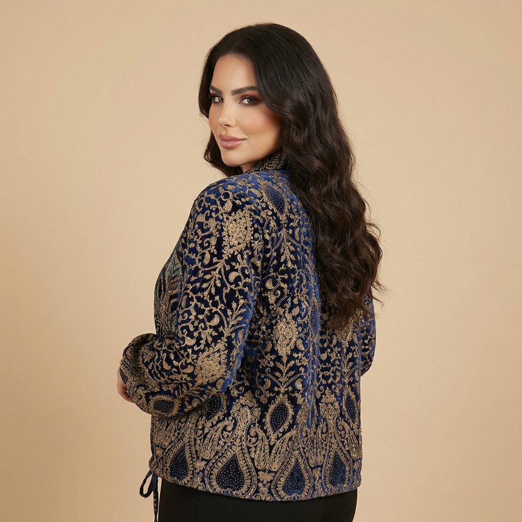 Navy Blue Velvet Embroidered Jacket