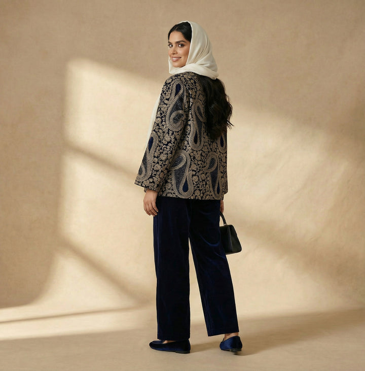 Velvet Embroidery Set in Dark Navy Blue