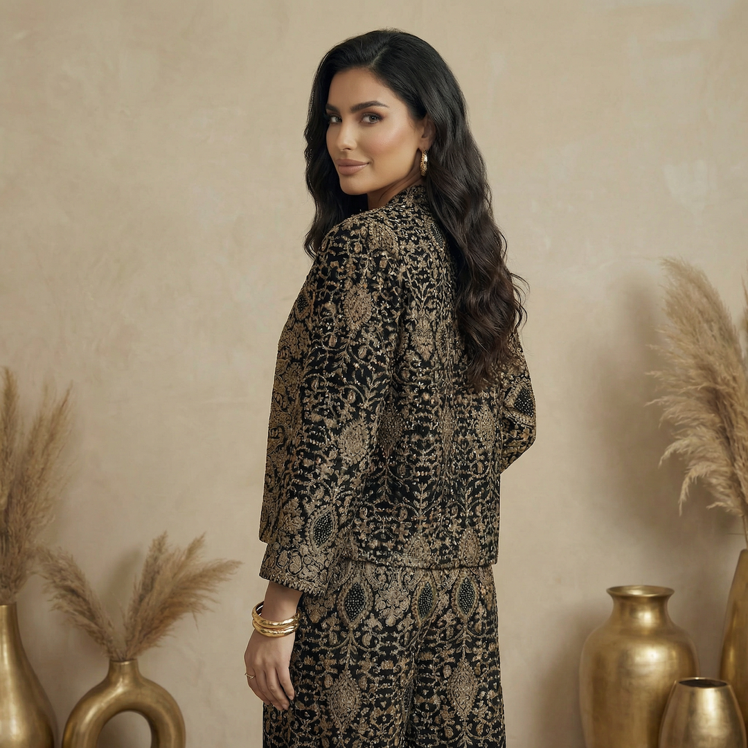 Black Embroidered Full Set - 2 pcs