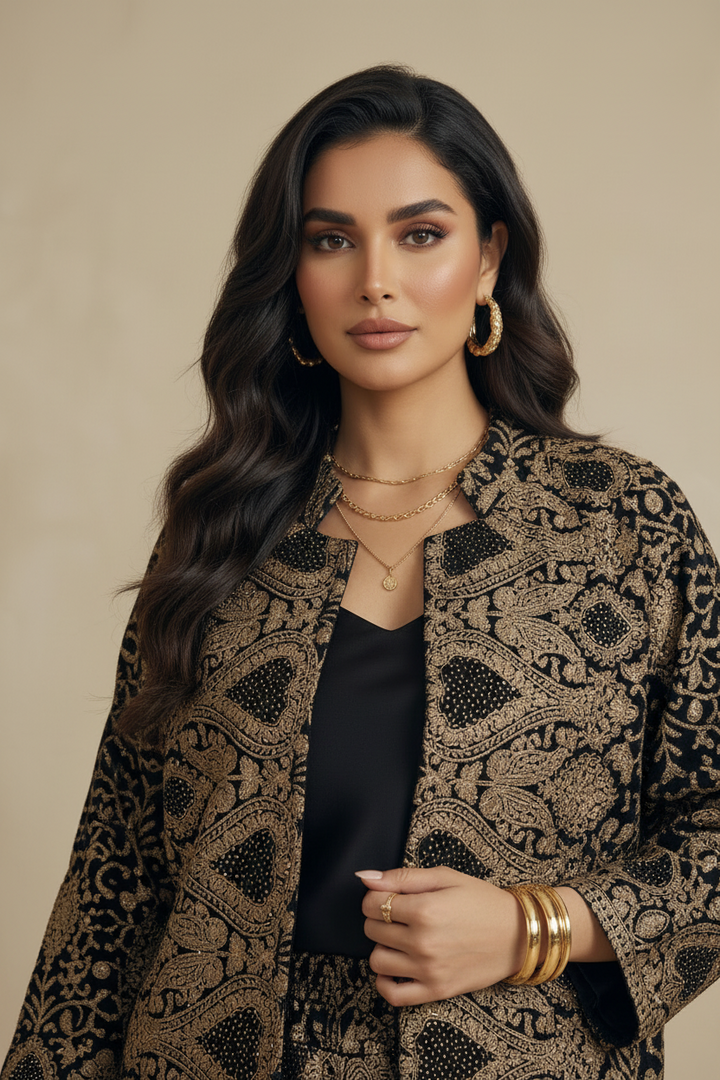 Black Embroidered Full Set - 2 pcs