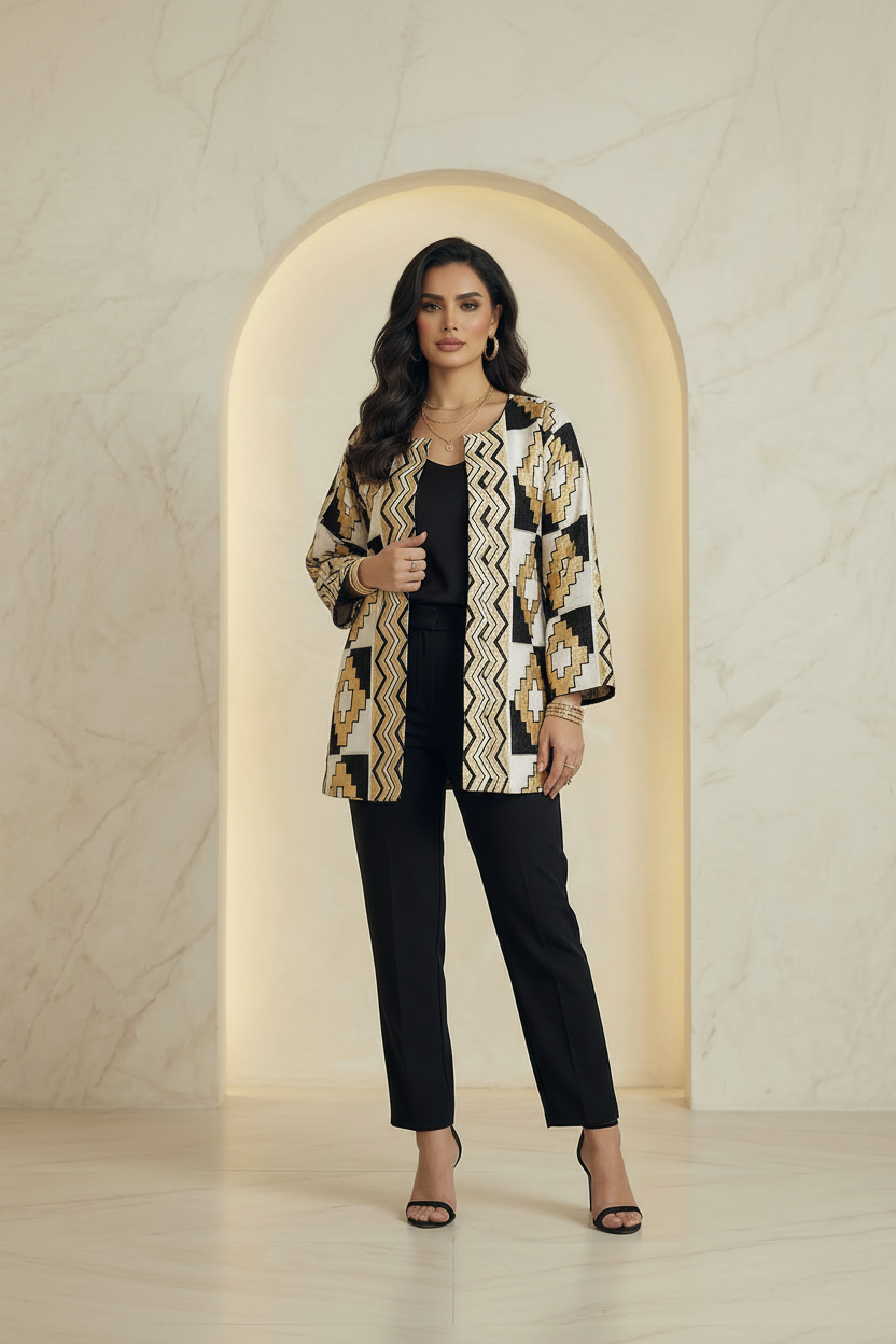 Beige Gold White Embroidered 2-Piece Full Set