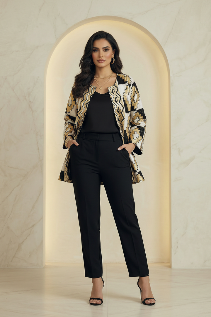 Beige Gold White Embroidered 2-Piece Full Set