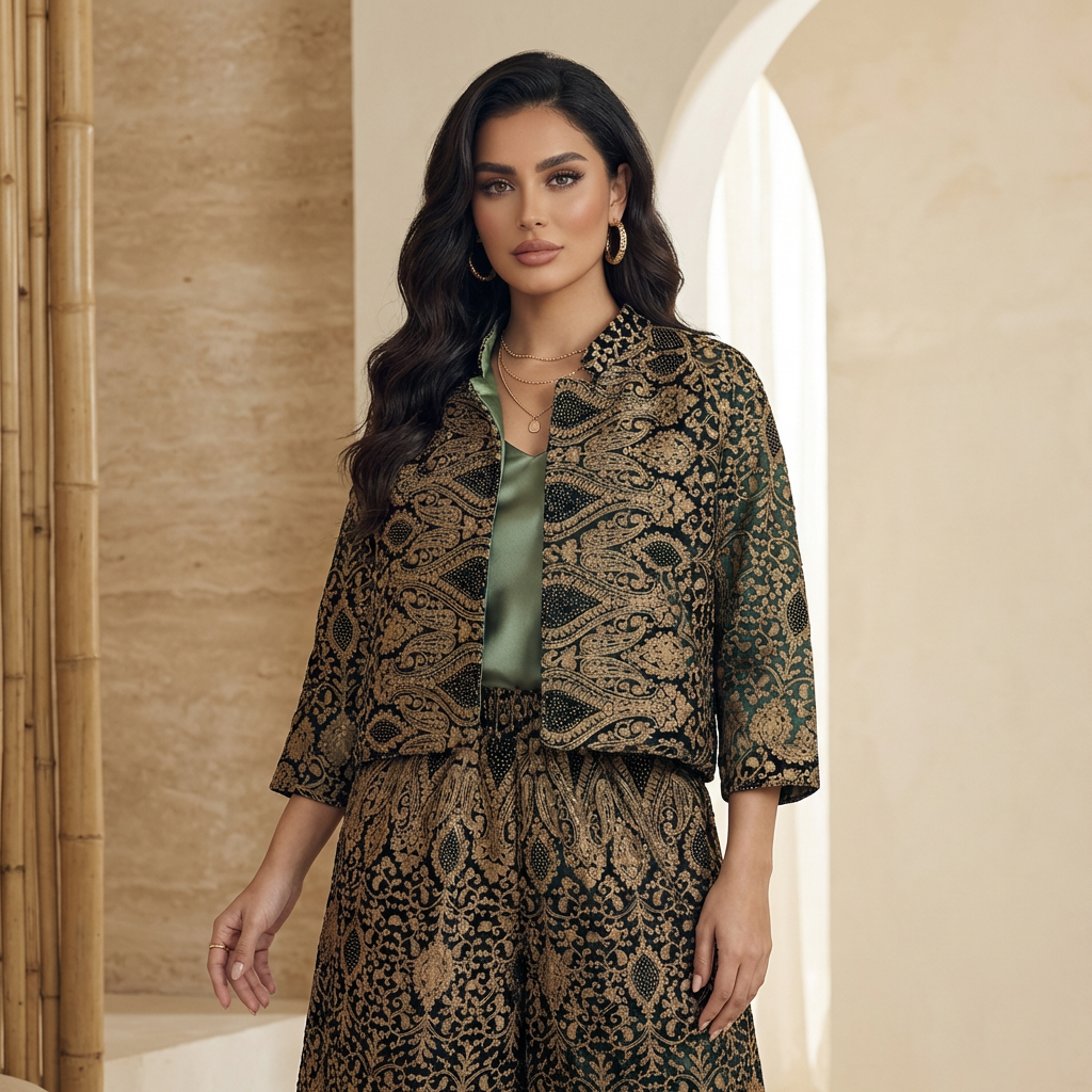 Emerald Green Embroidered Full Set - 2 pcs