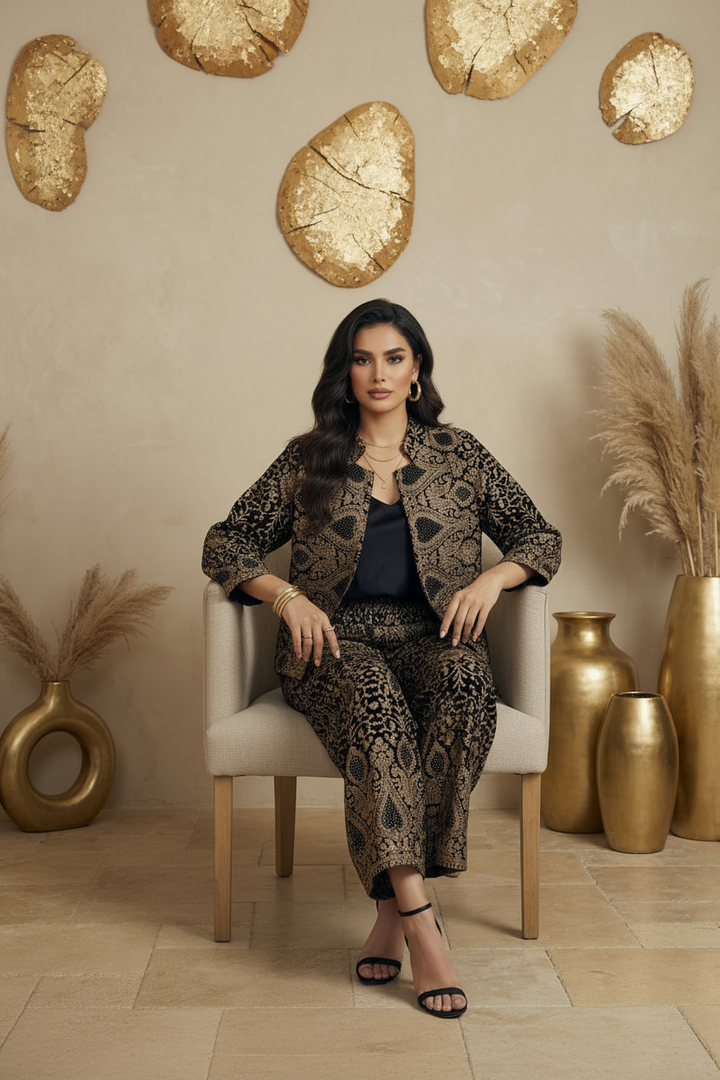 Black Embroidered Full Set - 2 pcs