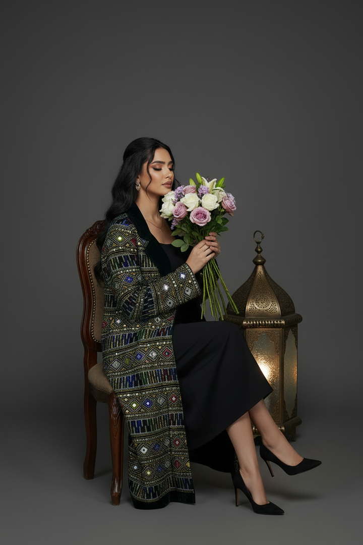 Seated with flowers - lifestyle