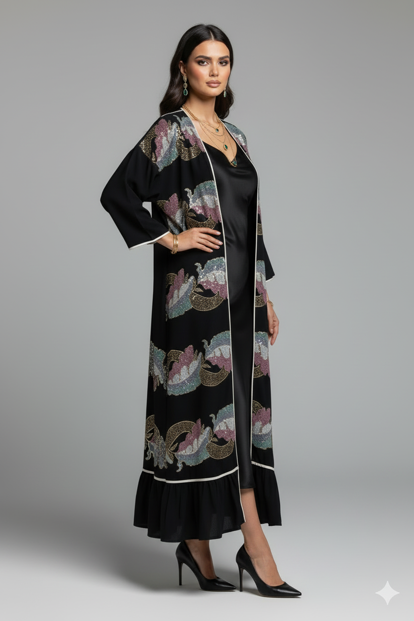 Sequined Abaya Front View