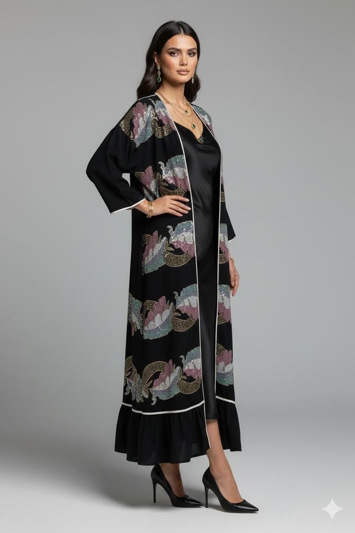 Sequined Abaya Front View