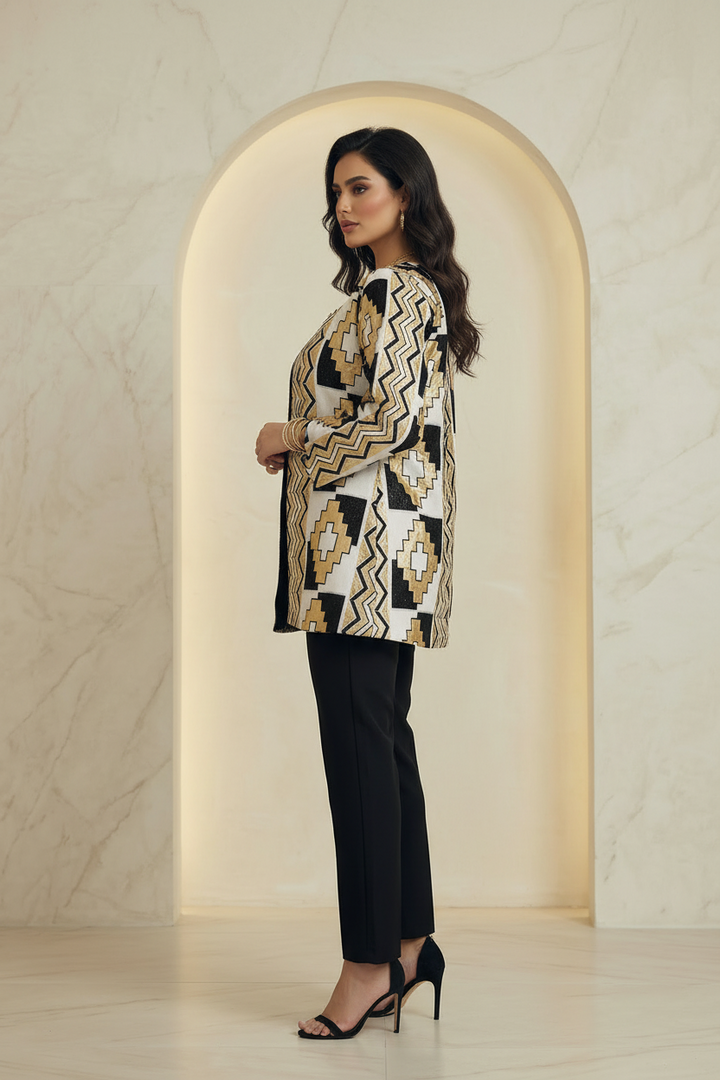 Beige Gold White Embroidered 2-Piece Full Set