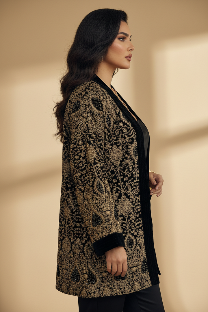 Black Velvet Embroidered 3-Piece Full Set